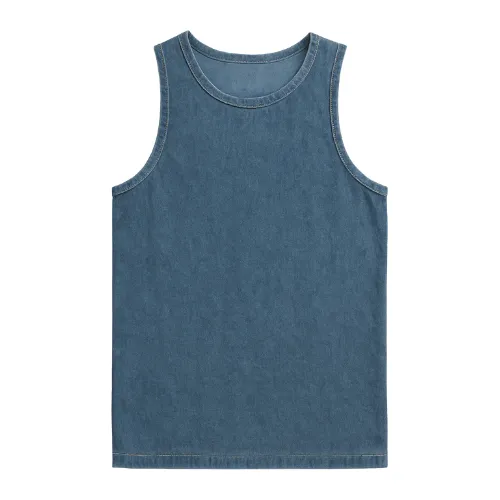 Denim tank top produced by RYZEAL Sourcing for durable casual wear under Men’s Tank Tops Wholesale.