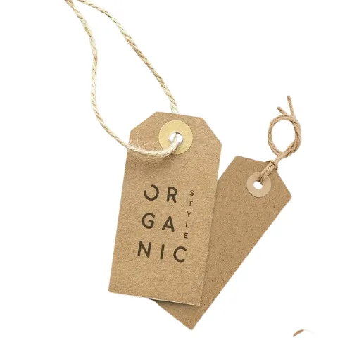 Eco-friendly kraft hang tags for sustainable clothing packaging.