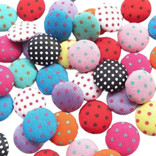 Fabric-covered button options in multiple textures and patterns.