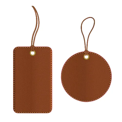Leather patches used for premium garment branding and labeling.