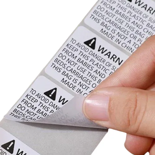 Safety label stickers for compliance and warning instructions.