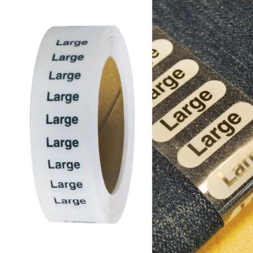 Size strips used for retail garment size identification.