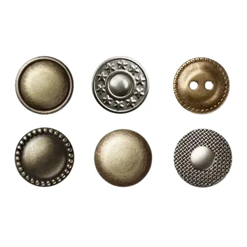 Snap button options for secure and functional garment closures.