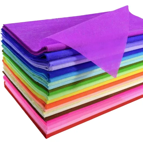 Colorful tissue paper sheets for premium garment wrapping.