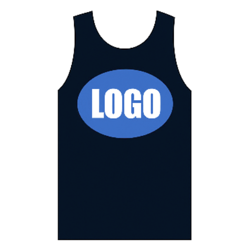 Extended chest print area on men’s tank top by RYZEAL Sourcing designed for bold front branding.
