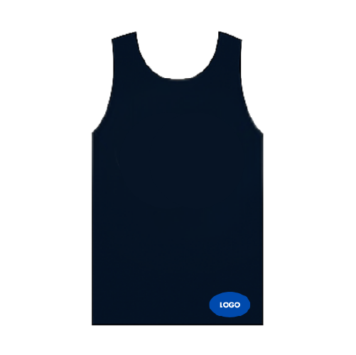 Bottom front hem print placement on men’s tank top by RYZEAL Sourcing.