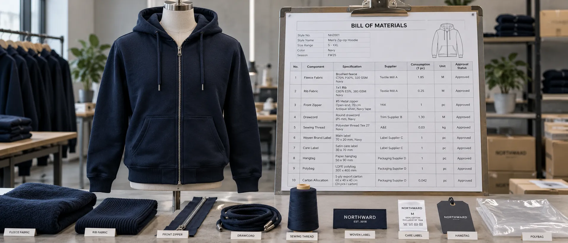 Garment Bill of Materials Example Zip Up Hoodie A Blog on how to build a bom 5 1