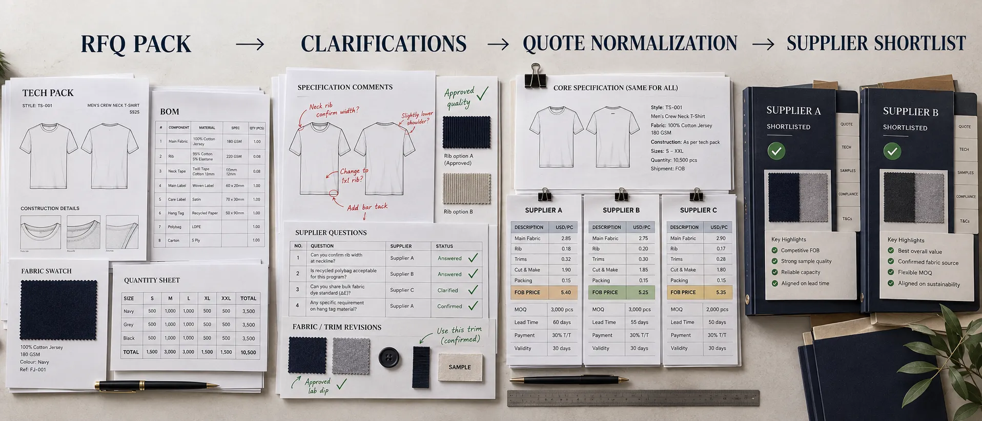 apparel rfq clarification quote shortlist workflow