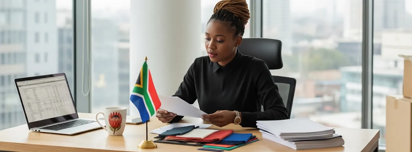 Apparel supplier in South Africa meeting with client to discuss clothing manufacturing partnerships.
