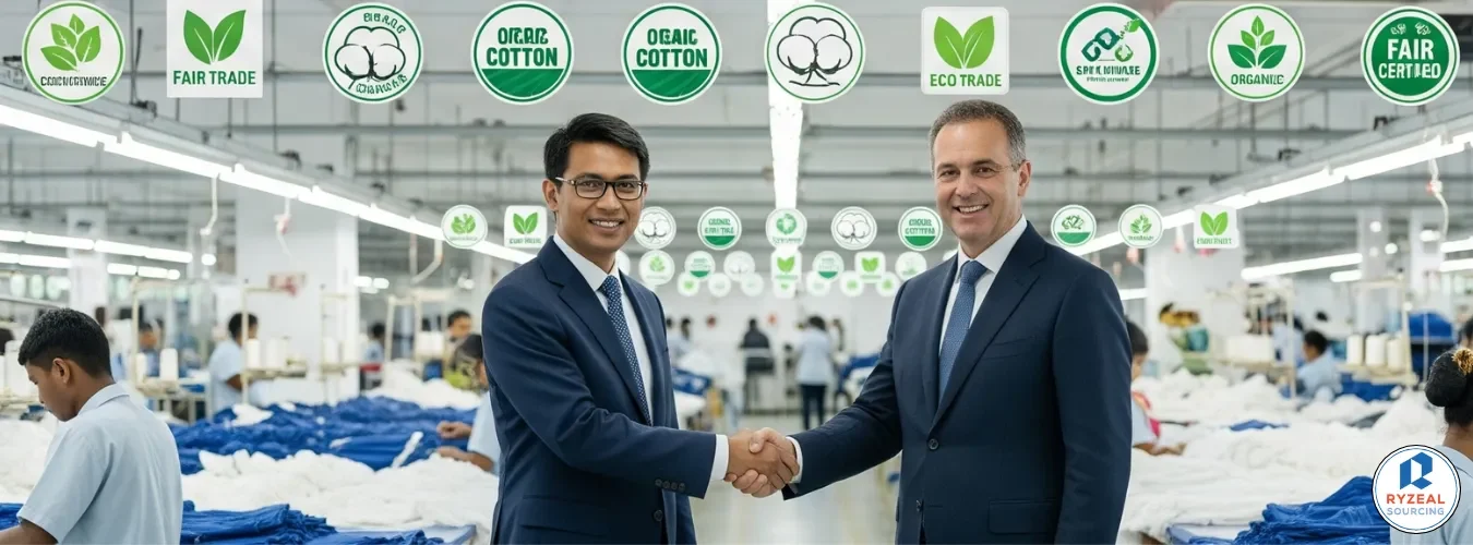 Business handshake between Bangladesh and Uruguay representatives, highlighting ethical garment sourcing with [proveedores de ropa uruguay].