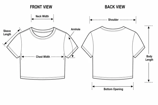 Kids Crop Top Tees Wholesale - Size Chart POM
