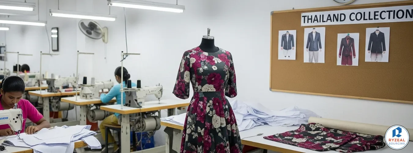 OEM ODM clothing production with ผู้ผลิตเสื้อผ้า for the Thai market showcasing garment manufacturing and design customization.