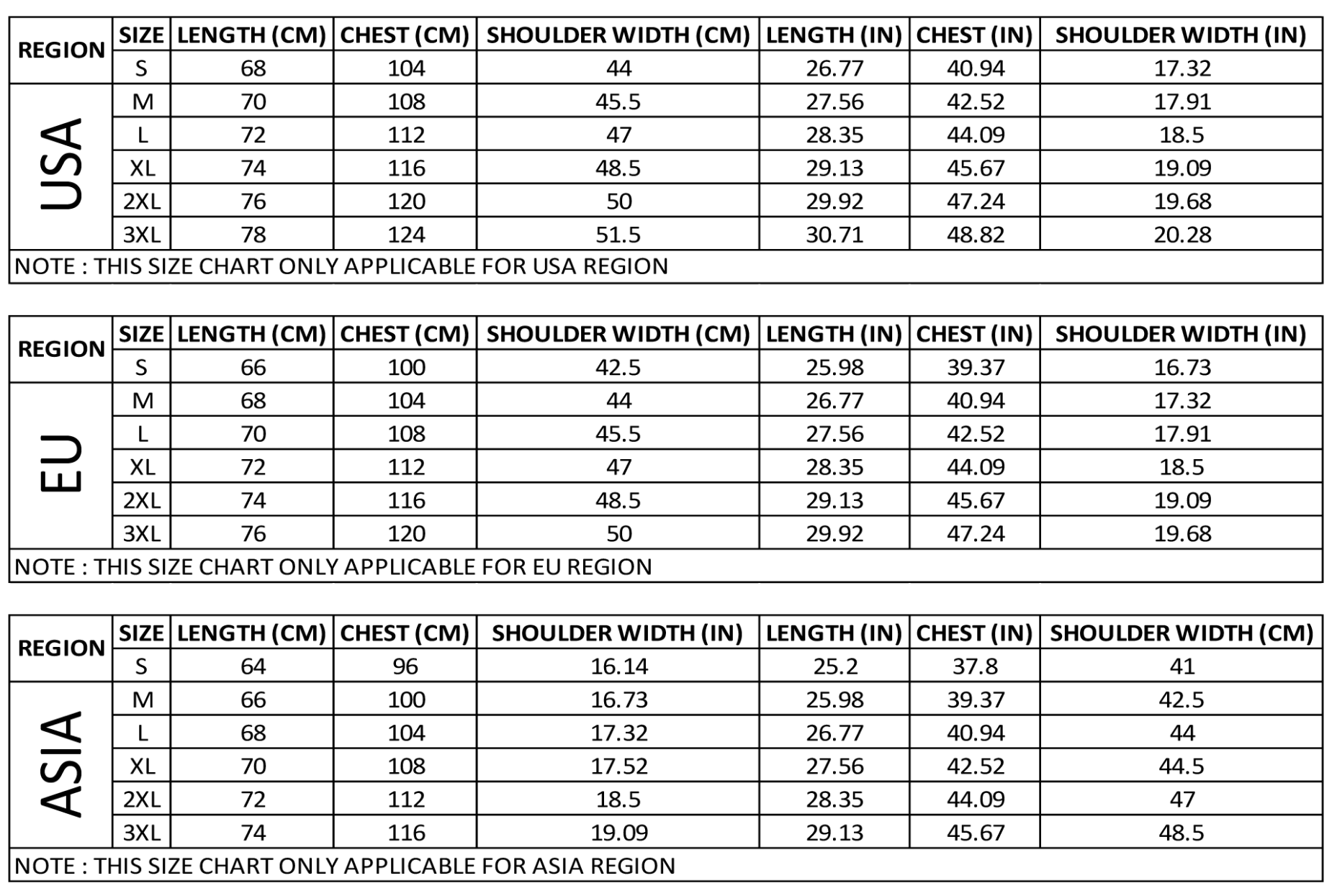 SIZE-CHART-FOR-USA-EU-AND-ASIA SIZE-CHART-FOR-USA-EU-AND-ASIA