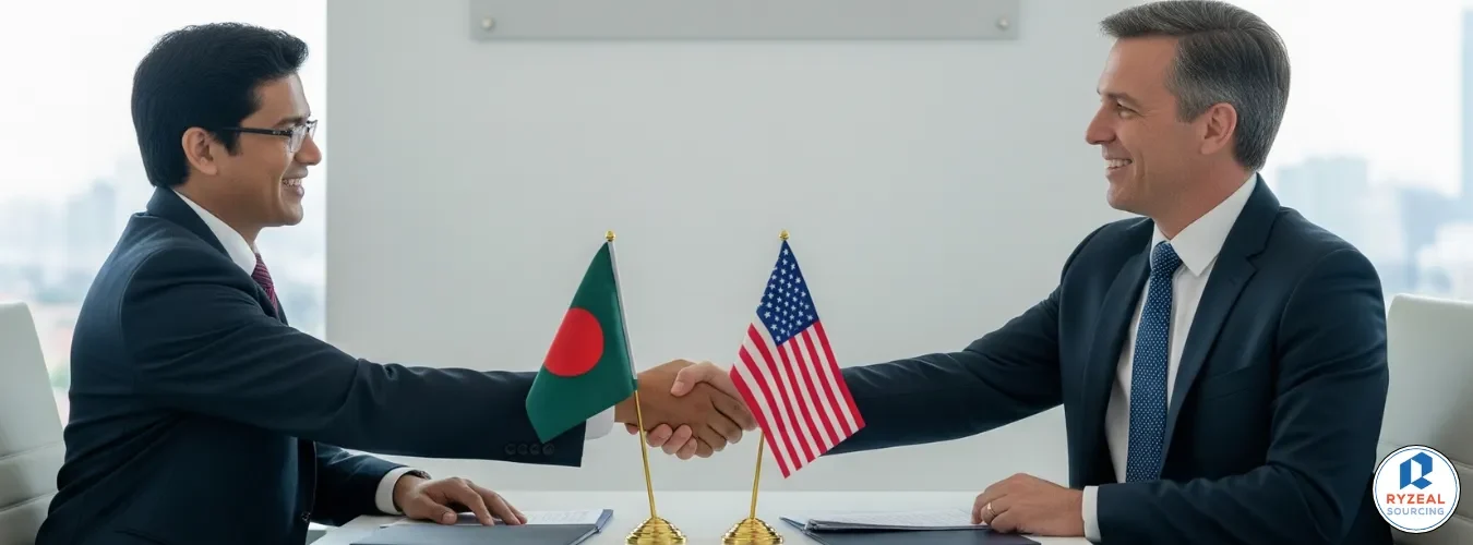 Business meeting between Bangladeshi and American representatives discussing [garment manufacturers in usa] opportunities for apparel startups. Business meeting between Bangladeshi and American representatives discussing [garment manufacturers in usa] opportunities for apparel startups.
