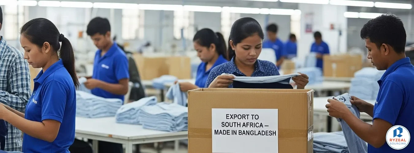Sustainable fashion manufacturing as a new opportunity for South Africa, workers in a garment factory packaging clothing products.