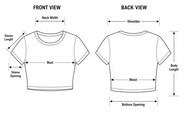 Womens Crop Top Tees Size Chart POM
